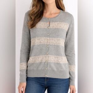 Charlotte Russe Gray Cardigan with Cream Lace